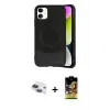 ieg™ iPhone 11 Kılıf Ufuk Serisi - Siyah Buffer Cam Ekran Koruyucu + Pers Alüminyum Kamera Lens - LT