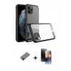 ieg™ iPhone 11 Pro Kılıf Nova Asil Özel Seri - Siyah 3D Antistatik Mat Seramik Nano Ekran Koruyucu + Shine Kamera Lens Koruma Cam - GD
