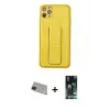 ieg™ iPhone 11 Pro Max Kılıf Akış Doku - Siyah 360 Mat Full Body Arka Koruyucu + Rainbow Kamera Lens Koruma Cam - YL
