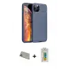 ieg™ iPhone 11 Pro Max Kılıf Eksen Form Prime - Siyah Polymer Nano Ekran Koruyucu + Rainbow Kamera Lens Koruma Cam - GD