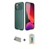 ieg™ iPhone 11 Pro Max Kılıf Eksen Form Prime - Siyah Polymer Nano Ekran Koruyucu + Rainbow Kamera Lens Koruma Cam - GD