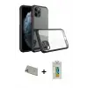 ieg™ iPhone 11 Pro Max Kılıf Nova Asil Özel Seri - Siyah Polymer Nano Ekran Koruyucu + Rainbow Kamera Lens Koruma Cam - GD