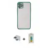 ieg™ iPhone 11 Pro Max Kılıf Vadi Minimal - Siyah Polymer Nano Ekran Koruyucu + Pers Alüminyum Kamera Lens - LT