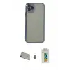 ieg™ iPhone 11 Pro Max Kılıf Vadi Minimal - Siyah Polymer Nano Ekran Koruyucu + Rainbow Kamera Lens Koruma Cam - GD