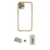 ieg™ iPhone 11 Pro Max Kılıf Vadi Minimal - Siyah Polymer Nano Ekran Koruyucu + Rainbow Kamera Lens Koruma Cam - GD