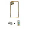 ieg™ iPhone 11 Pro Max Kılıf Vadi Minimal - Siyah Polymer Nano Ekran Koruyucu + Rainbow Kamera Lens Koruma Cam - YL