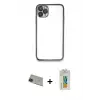 ieg™ iPhone 11 Pro Max Kılıf Vadi Minimal - Siyah Polymer Nano Ekran Koruyucu + Rainbow Kamera Lens Koruma Cam - YL