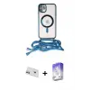 ieg™ iPhone 12 Kılıf Eksen Özel Seri - Siyah Bilvis 5in1 3D Magic Cam Ekran Koruyucu + Rainbow Kamera Lens Koruma Cam - MR