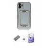 ieg™ iPhone 12 Kılıf Kozmos Minimal Prime - Siyah Bilvis 5in1 5D Magic Hayalet Cam Ekran Koruyucu + Shine Kamera Lens Koruma Cam - SABE