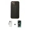 ieg™ iPhone 12 Pro Kılıf Akış Doku - Siyah 360 Mat Full Body Arka Koruyucu + Shine Kamera Lens - GS