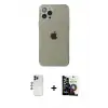 ieg™ iPhone 12 Pro Max Kılıf Ahenk Doku - Şeffaf Temperli Cam Ekran Koruyucu + Shine Kamera Lens - LT
