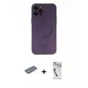 ieg™ iPhone 12 Pro Max Kılıf Akış Minimal Özel Seri - Şeffaf Uv Polymer Nano Ekran Koruyucu + Renkli Kamera Lens Koruma Cam - MI