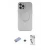 ieg™ iPhone 12 Pro Max Kılıf Akış Minimal Özel Seri - Şeffaf Uv Polymer Nano Ekran Koruyucu + Shine Kamera Lens Koruma Cam - MI