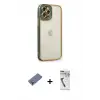 ieg™ iPhone 12 Pro Max Kılıf Çekirdek Klasik Serisi - Şeffaf Uv Polymer Nano Ekran Koruyucu + Metal Kamera Lens Koruma Cam - GD