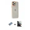 ieg™ iPhone 12 Pro Max Kılıf Eksen Doku Prime - Şeffaf Temperli Cam Ekran Koruyucu + Shine Kamera Lens Koruma Cam - GS