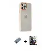 ieg™ iPhone 12 Pro Max Kılıf Eksen Doku Prime - Şeffaf Temperli Cam Ekran Koruyucu + Shine Kamera Lens Koruma Cam - SH