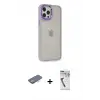 ieg™ iPhone 12 Pro Max Kılıf Eksen Doku Prime - Şeffaf Uv Polymer Nano Ekran Koruyucu + Renkli Kamera Lens Koruma Cam - TU