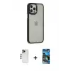 ieg™ iPhone 12 Pro Max Kılıf Eksen Doku Prime - Siyah 34D Izgaralı Cam + Shine Kamera Lens - LT