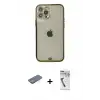 ieg™ iPhone 12 Pro Max Kılıf Eksen Minimal Koleksiyonu - Şeffaf Uv Polymer Nano Ekran Koruyucu + Renkli Kamera Lens Koruma Cam - MI