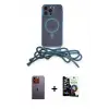 ieg™ iPhone 12 Pro Max Kılıf Eksen Özel Seri - Şeffaf Temperli Cam Ekran Koruyucu + Neon Fosforlu Kamera Lens - TU
