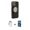 ieg™ iPhone 12 Pro Max Kılıf İz Form Serisi - Siyah 34D Izgaralı Cam + Shine Kamera Lens - LT
