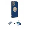 ieg™ iPhone 12 Pro Max Kılıf İz Form Serisi - Siyah 3D Antistatik Seramik Nano Ekran Koruyucu + Shine Kamera Lens Koruma Cam - PE