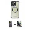 ieg™ iPhone 12 Pro Max Kılıf Kutup Modern - Şeffaf Temperli Cam Ekran Koruyucu + Neon Fosforlu Kamera Lens - YL