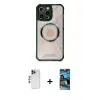 ieg™ iPhone 12 Pro Max Kılıf Kutup Modern - Siyah 34D Izgaralı Cam + Shine Kamera Lens - LT
