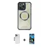 ieg™ iPhone 12 Pro Max Kılıf Kutup Modern - Siyah 34D Izgaralı Cam + Shine Kamera Lens - LT
