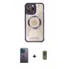 ieg™ iPhone 12 Pro Max Kılıf Kutup Modern - Siyah Joko Magic 5D Hayalet Cam + Neon Fosforlu Kamera Lens - MI