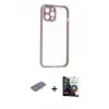 ieg™ iPhone 12 Pro Max Kılıf Nova Asil Özel Seri - Şeffaf Temperli Cam Ekran Koruyucu + Renkli Kamera Lens Koruma Cam - PE
