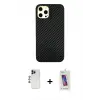 ieg™ iPhone 12 Pro Max Kılıf Nova Çizgi - Siyah Joko 5D Cam + Shine Kamera Lens - LT