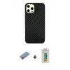 ieg™ iPhone 12 Pro Max Kılıf Nova Çizgi - Siyah Polymer Nano Ekran Koruyucu + Shine Kamera Lens Koruma Cam - PE