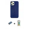 ieg™ iPhone 12 Pro Max Kılıf Nova Çizgi - Siyah Polymer Nano Ekran Koruyucu + Shine Kamera Lens Koruma Cam - GD