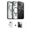 ieg™ iPhone 12 Pro Max Kılıf Nova Işık Özel Seri - Şeffaf Temperli Cam Ekran Koruyucu + Shine Kamera Lens - LT