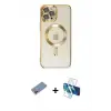ieg™ iPhone 12 Pro Max Kılıf Nova Işık Özel Seri - Siyah 3D Antistatik Cam Ekran Koruyucu + Shine Kamera Lens Koruma Cam - PE
