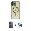 ieg™ iPhone 12 Pro Max Kılıf Nova Işık Özel Seri - Siyah 3D Antistatik Seramik Nano Ekran Koruyucu + Neon Fosforlu Kamera Lens - MI