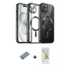 ieg™ iPhone 12 Pro Max Kılıf Nova Işık Özel Seri - Siyah Mat Seramik Nano Ekran Koruyucu + Shine Kamera Lens Koruma Cam - GS