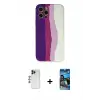 ieg™ iPhone 12 Pro Max Kılıf Yadigar Çizgi - Siyah 34D Izgaralı Cam + Shine Kamera Lens - LT