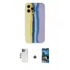 ieg™ iPhone 12 Pro Max Kılıf Yadigar Çizgi - Siyah 34D Izgaralı Cam + Shine Kamera Lens - LT
