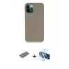 ieg™ iPhone 12 Pro Max Kılıf Zirve Modern Özel Seri - Siyah 3D Antistatik Cam Ekran Koruyucu + Renkli Kamera Lens Koruma Cam - PE