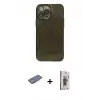 ieg™ iPhone 13 Pro Max Kılıf Ahenk Doku - Siyah Bilvis 3D Cam Ekran Koruyucu + Renkli Kamera Lens Koruma Cam - PE