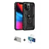 ieg™ iPhone 13 Pro Max Kılıf Ahenk Klasik Koleksiyonu - Siyah 3D Antistatik Cam Ekran Koruyucu + Rainbow Kamera Lens Koruma Cam - MR