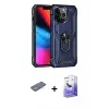 ieg™ iPhone 13 Pro Max Kılıf Ahenk Klasik Koleksiyonu - Siyah Bilvis 5in1 5D Magic Hayalet Cam Ekran Koruyucu + Renkli Kamera Lens Koruma Cam - YL