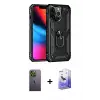 ieg™ iPhone 13 Pro Max Kılıf Ahenk Klasik Koleksiyonu - Siyah Bilvis 5in1 5D Magic Hayalet Cam Ekran Koruyucu + Neon Fosforlu Kamera Lens - YL
