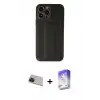 ieg™ iPhone 13 Pro Max Kılıf Akış Doku - Siyah Bilvis 5in1 3D Magic Cam Ekran Koruyucu + Rainbow Kamera Lens Koruma Cam - KI