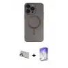 ieg™ iPhone 13 Pro Max Kılıf Akış Minimal Özel Seri - Siyah Bilvis 5in1 3D Magic Cam Ekran Koruyucu + Rainbow Kamera Lens Koruma Cam - BZ