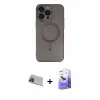 ieg™ iPhone 13 Pro Max Kılıf Akış Minimal Özel Seri - Siyah Bilvis 5in1 5D Magic Hayalet Cam Ekran Koruyucu + Rainbow Kamera Lens Koruma Cam - MI