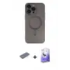 ieg™ iPhone 13 Pro Max Kılıf Akış Minimal Özel Seri - Siyah Bilvis 5in1 5D Magic Hayalet Cam Ekran Koruyucu + Renkli Kamera Lens Koruma Cam - MI