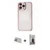 ieg™ iPhone 13 Pro Max Kılıf Doruk Doku Prime - Siyah Bilvis Hayalet Cam Ekran Koruyucu + Rainbow Kamera Lens Koruma Cam - BZ
